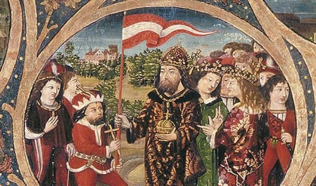 16. По легенде, в 1191 Дюк Леопольд V забрызгал кровью свою тунику во время сражения. Когда он снял свой пояс, на красном фоне осталась белая полоса — отсюда и пошли цвета Австрийского флага.