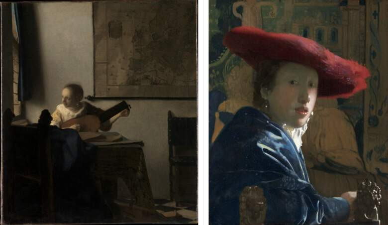 Найти краски вермеера genshin. Вермеер женщина в красной шляпе. Картина концерт Вермеера.