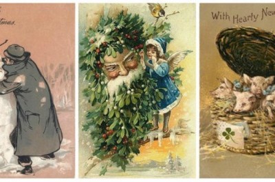 Странные новогодние открытки из прошлого: лягушки, люди-свечи и динозавры